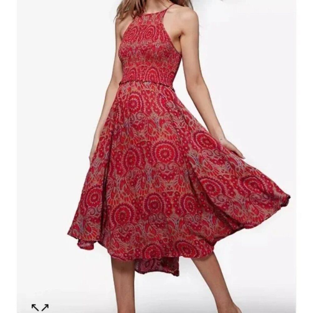 Free People Seasons in the Sun flowy sleeveless T-back smocked MIDI Dress XS - Picture 5 of 7